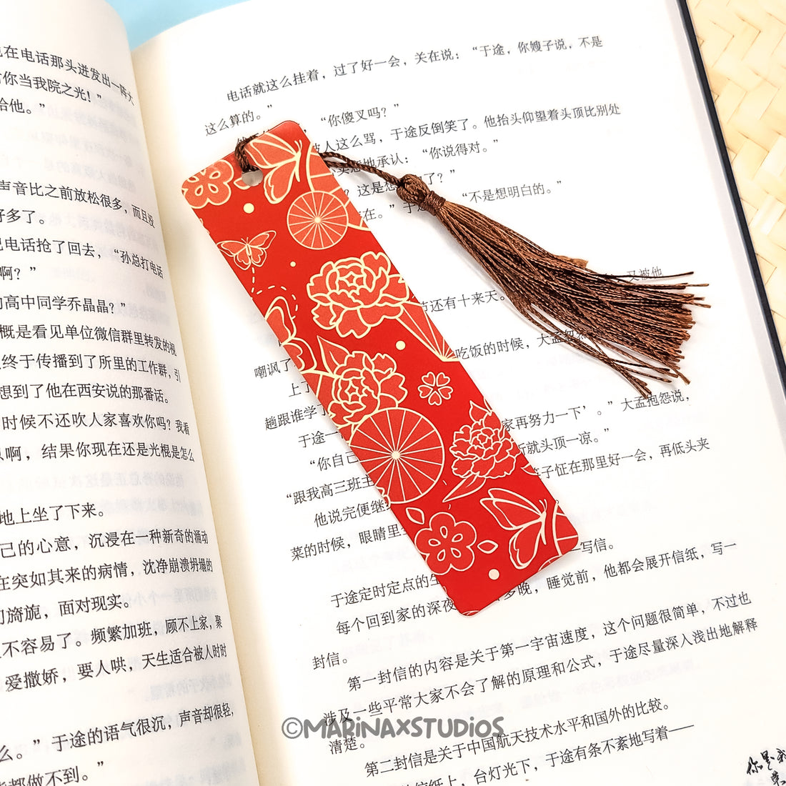Red Peony Metal Bookmark