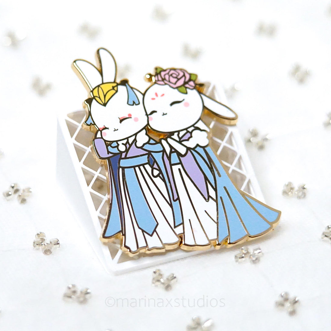 Garden Date Bunnies Enamel Pin